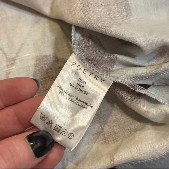 POETRY Linen Cotton Print Long Sleeve Button Down Mandarin Collar Blouse Size 4 - Picture 9 of 10